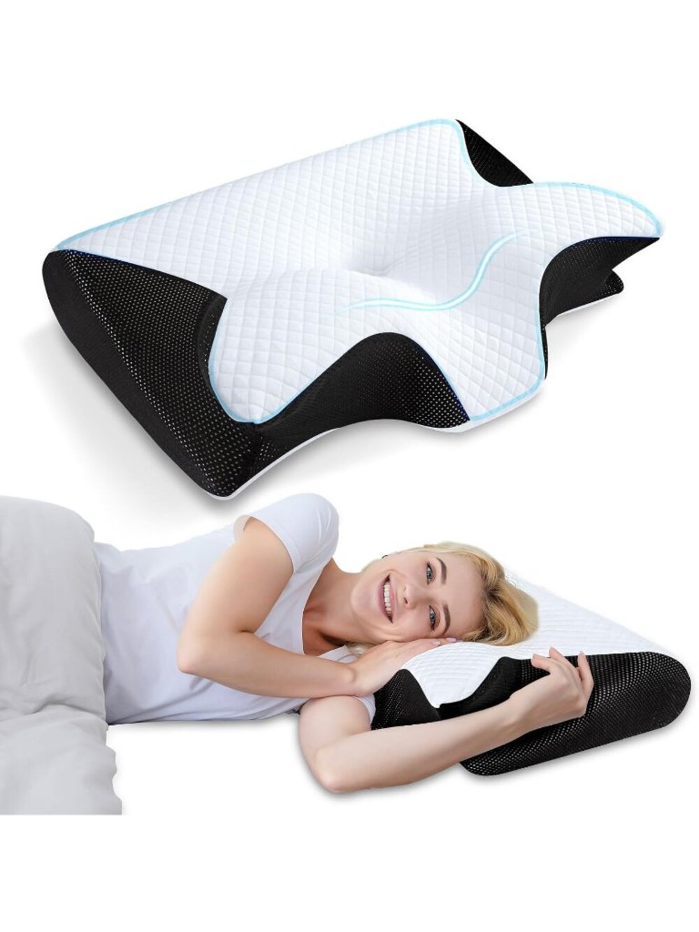 〽️Memory Foam Cervical 2 in 1 Ergonomic Contour Orthopedic Neck Pain Pillow